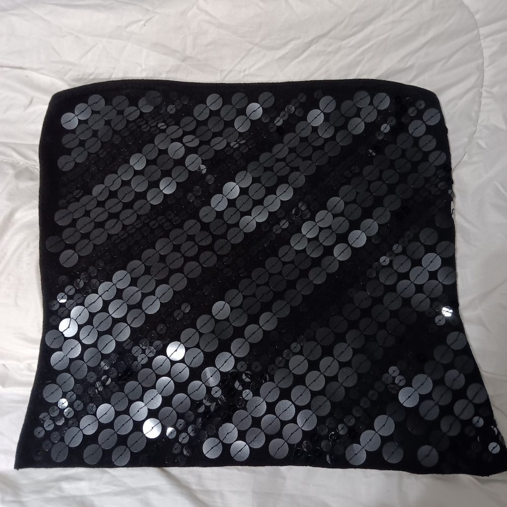 BANDOLINO Sequin Tube Top Women's Size XL Black Crop Stretch Going Out NYE Party